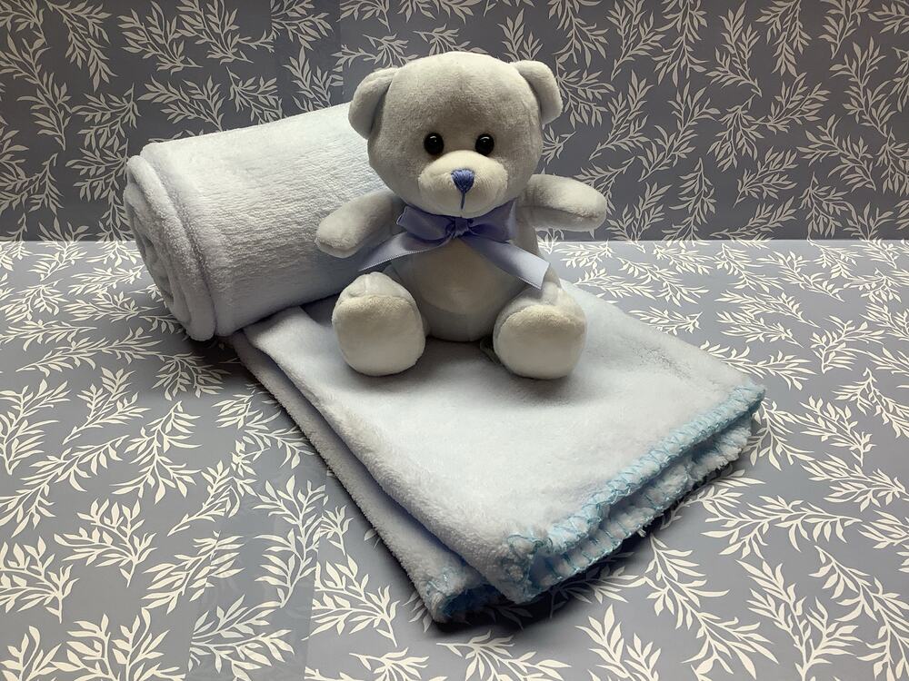 Blue Stuffed Bear w/ Fleece Blanket - Burton & Burton